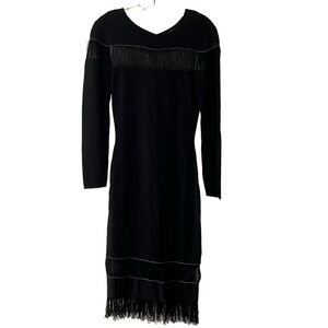 BLACK Sachin & Babi Seraphina Long Sleeve Fringe Knit Black Dress Gown S